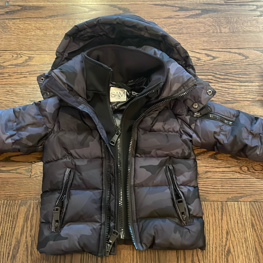 SAM. Kids Black & Dark Gray Camo Puffer Jacket